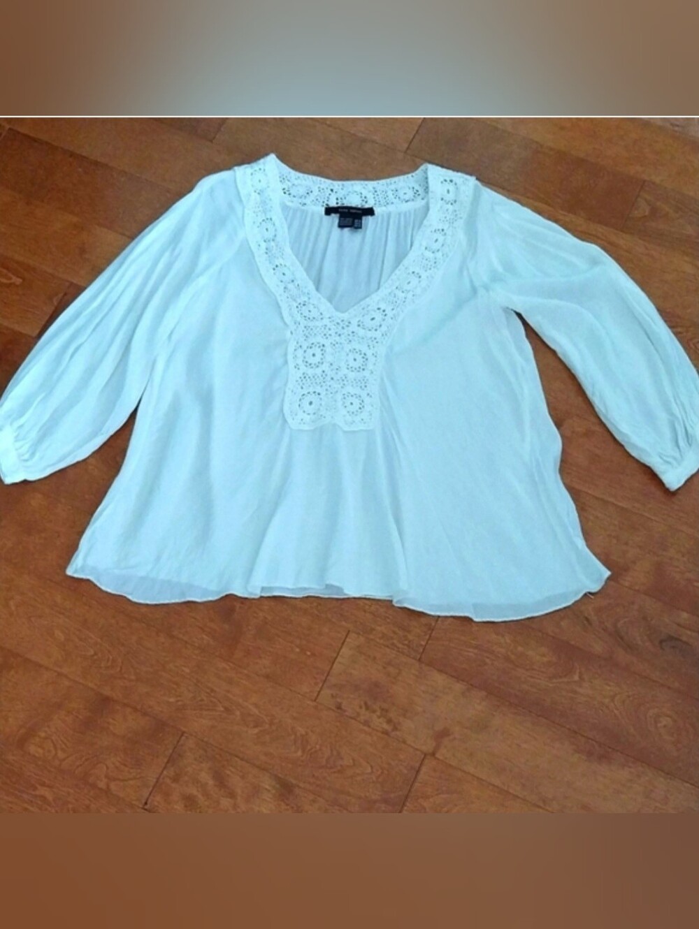 Zara White Crochet V-Neck Tunic Top